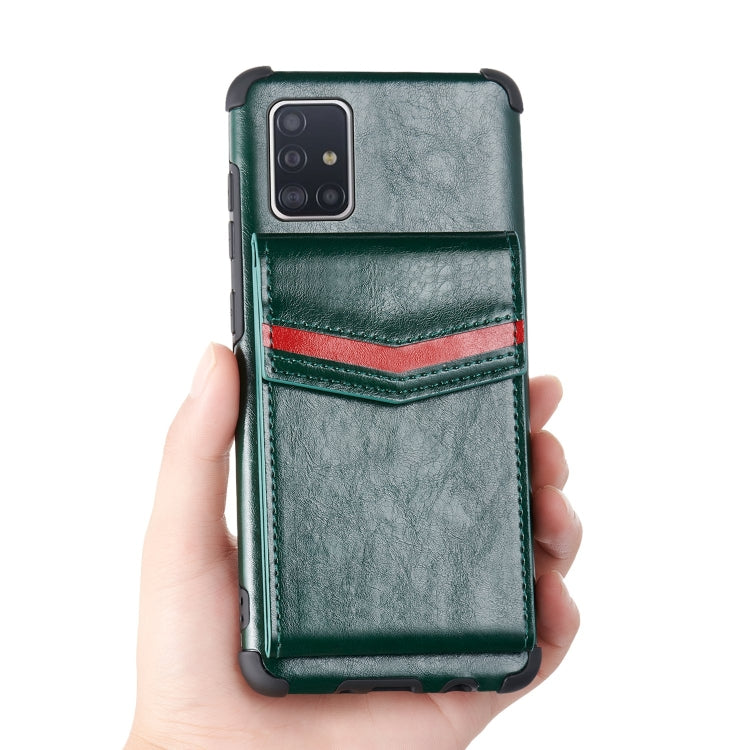 For Samsung Galaxy A71 Flip Card Bag Copper Buckle TPU + PU Leather Back Cover Shockproof Case with Card Slots & Photo Frame