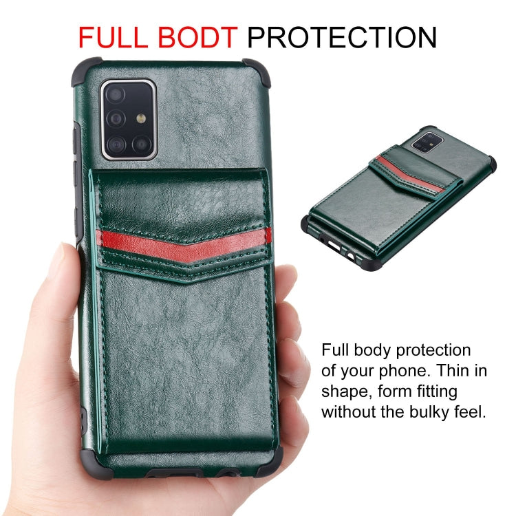 For Samsung Galaxy A71 Flip Card Bag Copper Buckle TPU + PU Leather Back Cover Shockproof Case with Card Slots & Photo Frame