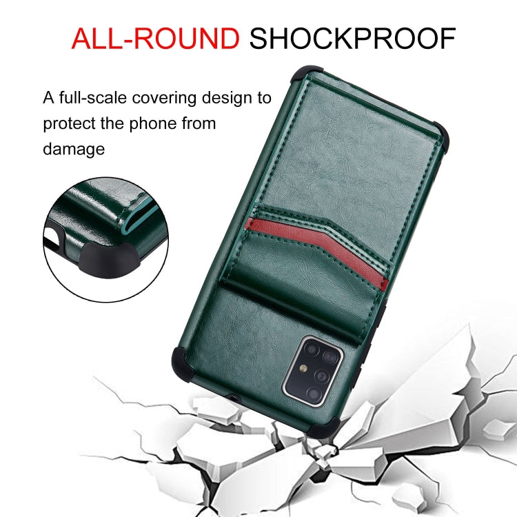 For Samsung Galaxy A71 Flip Card Bag Copper Buckle TPU + PU Leather Back Cover Shockproof Case with Card Slots & Photo Frame