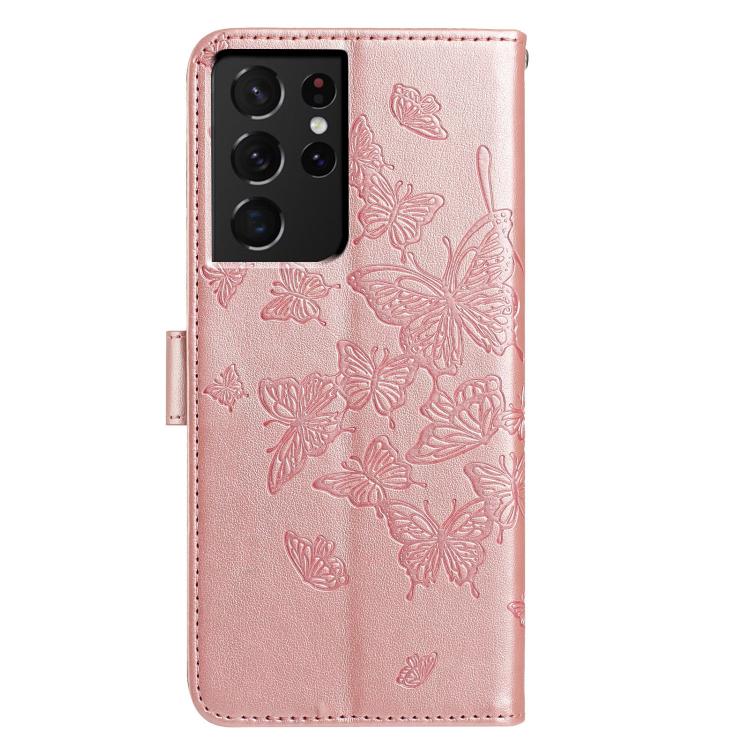 For Samsung Galaxy S21 Ultra 5G Butterfly Flutter Pattern Embossed Leather Phone Case