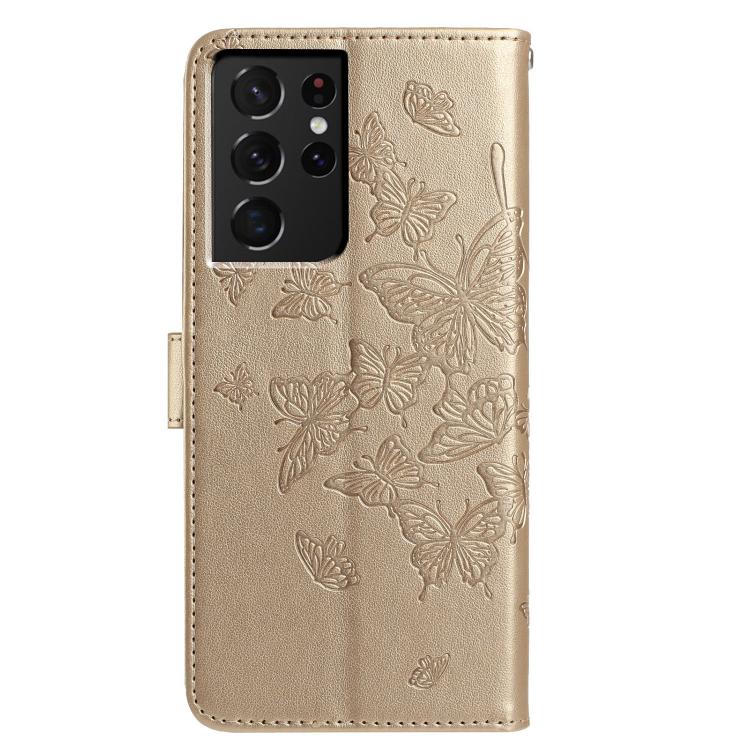 For Samsung Galaxy S21 Ultra 5G Butterfly Flutter Pattern Embossed Leather Phone Case