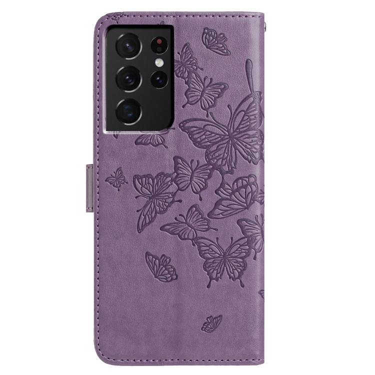 For Samsung Galaxy S21 Ultra 5G Butterfly Flutter Pattern Embossed Leather Phone Case