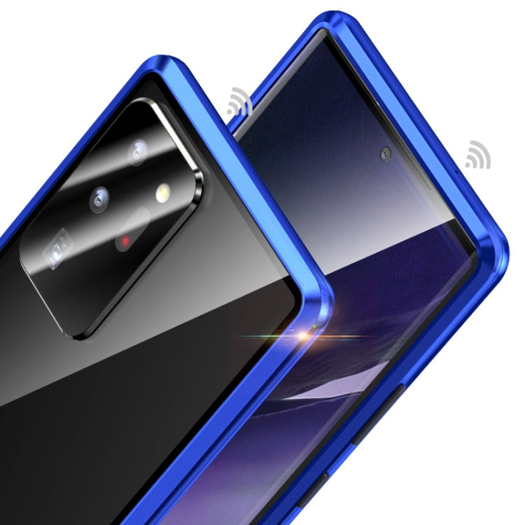 For Samsung Galaxy Note20 Shockproof Single-sided Tempered Glass Magnetic Attraction Case with Black Camera Lens Protector Cover