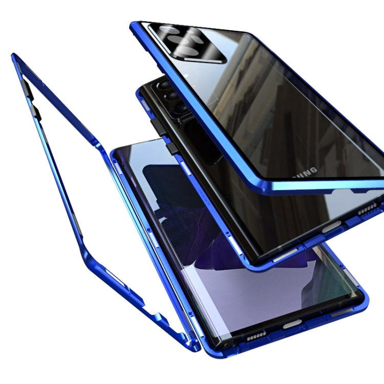 For Samsung Galaxy Note20 Shockproof Single-sided Tempered Glass Magnetic Attraction Case with Black Camera Lens Protector Cover