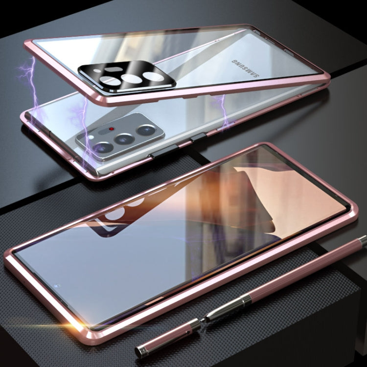 For Samsung Galaxy Note20 Ultra Shockproof Single-sided Tempered Glass Magnetic Attraction Case with Black Camera Lens Protector Cover
