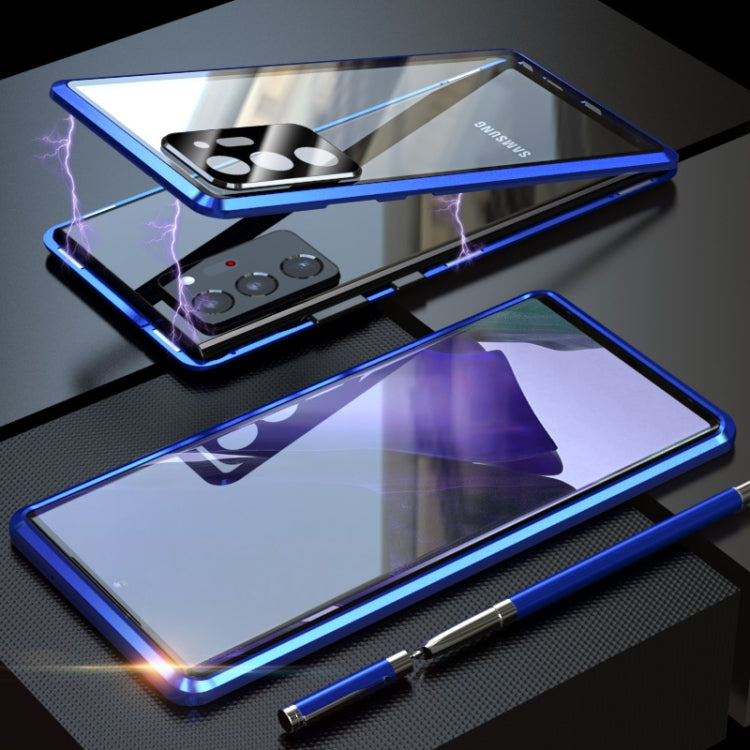 For Samsung Galaxy Note20 Ultra Shockproof Single-sided Tempered Glass Magnetic Attraction Case with Black Camera Lens Protector Cover