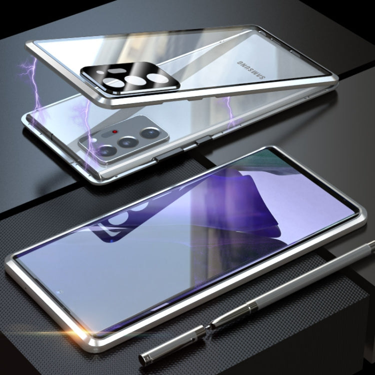 For Samsung Galaxy Note20 Ultra Shockproof Single-sided Tempered Glass Magnetic Attraction Case with Black Camera Lens Protector Cover