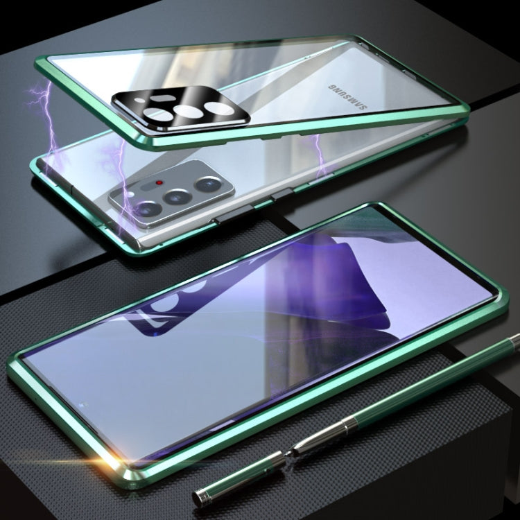 For Samsung Galaxy Note20 Ultra Shockproof Single-sided Tempered Glass Magnetic Attraction Case with Black Camera Lens Protector Cover