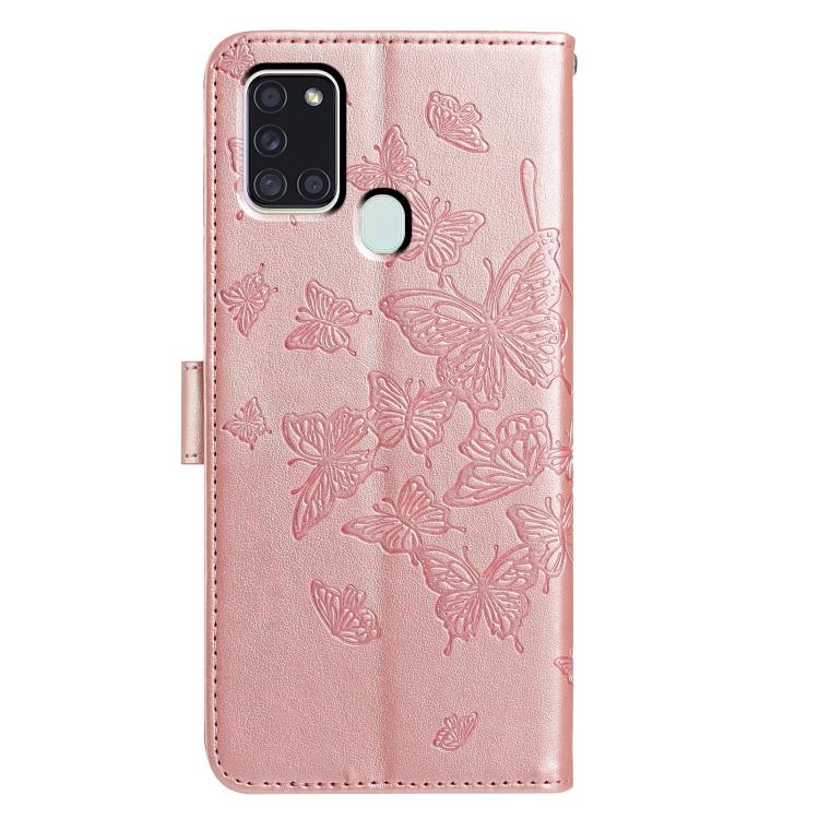 For Samsung Galaxy A21S Butterfly Flutter Pattern Embossed Leather Phone Case