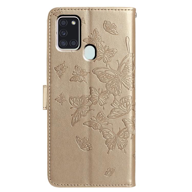 For Samsung Galaxy A21S Butterfly Flutter Pattern Embossed Leather Phone Case