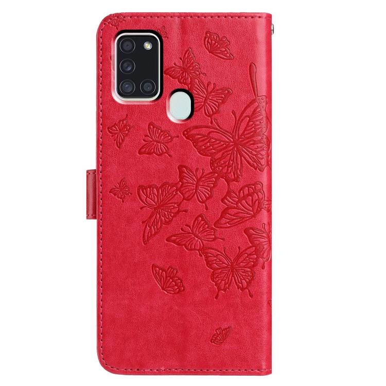 For Samsung Galaxy A21S Butterfly Flutter Pattern Embossed Leather Phone Case