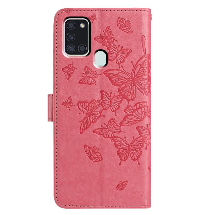 For Samsung Galaxy A21S Butterfly Flutter Pattern Embossed Leather Phone Case