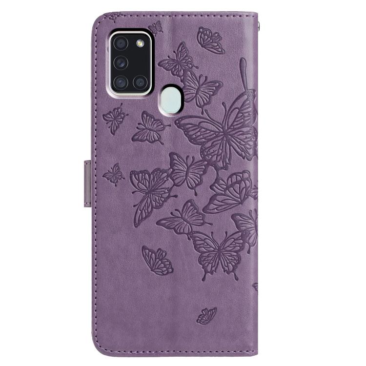 For Samsung Galaxy A21S Butterfly Flutter Pattern Embossed Leather Phone Case