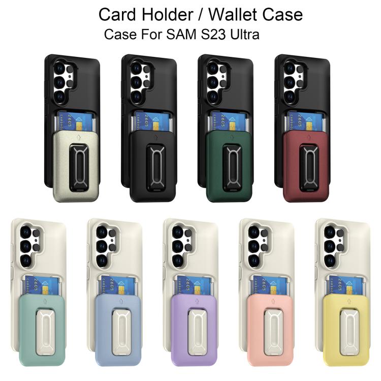 For Samsung Galaxy S23 Ultra 5G Sliding Card Holder Integrated Phone Case with Kickstand
