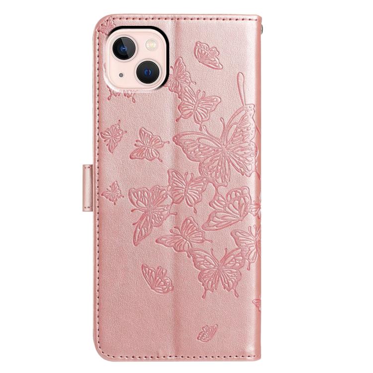 For iPhone 13 mini Butterfly Flutter Pattern Embossed Leather Phone Case