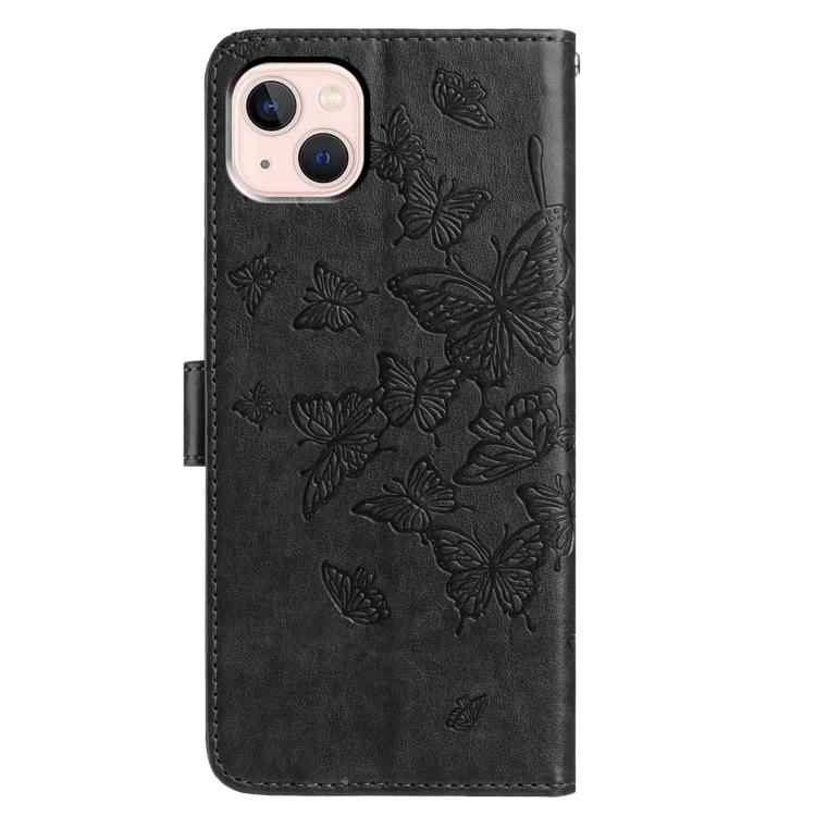 For iPhone 13 mini Butterfly Flutter Pattern Embossed Leather Phone Case