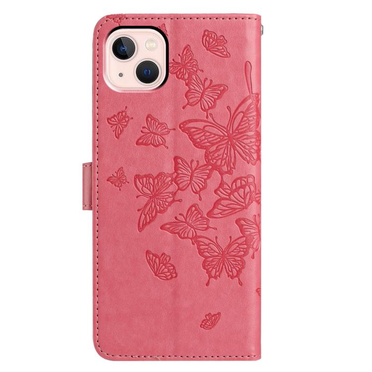 For iPhone 13 mini Butterfly Flutter Pattern Embossed Leather Phone Case