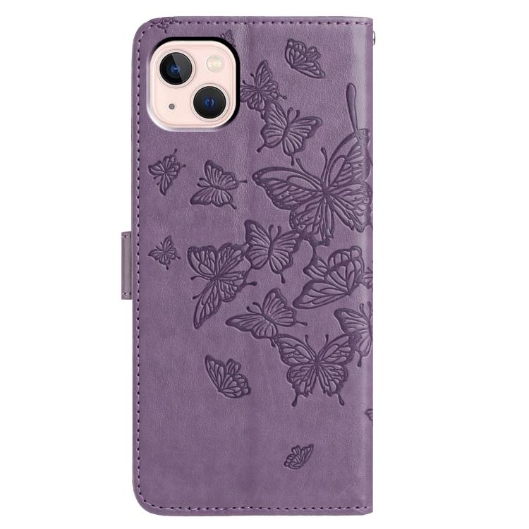 For iPhone 13 mini Butterfly Flutter Pattern Embossed Leather Phone Case