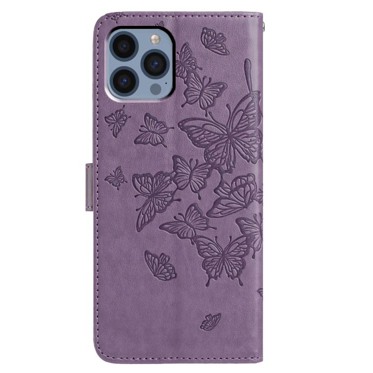 For iPhone 13 Pro Butterfly Flutter Pattern Embossed Leather Phone Case