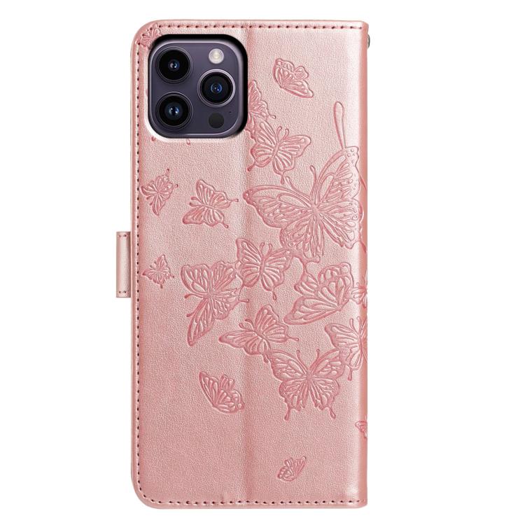 For iPhone 14 Pro Max Butterfly Flutter Pattern Embossed Leather Phone Case