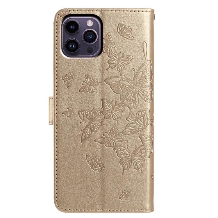 For iPhone 14 Pro Max Butterfly Flutter Pattern Embossed Leather Phone Case