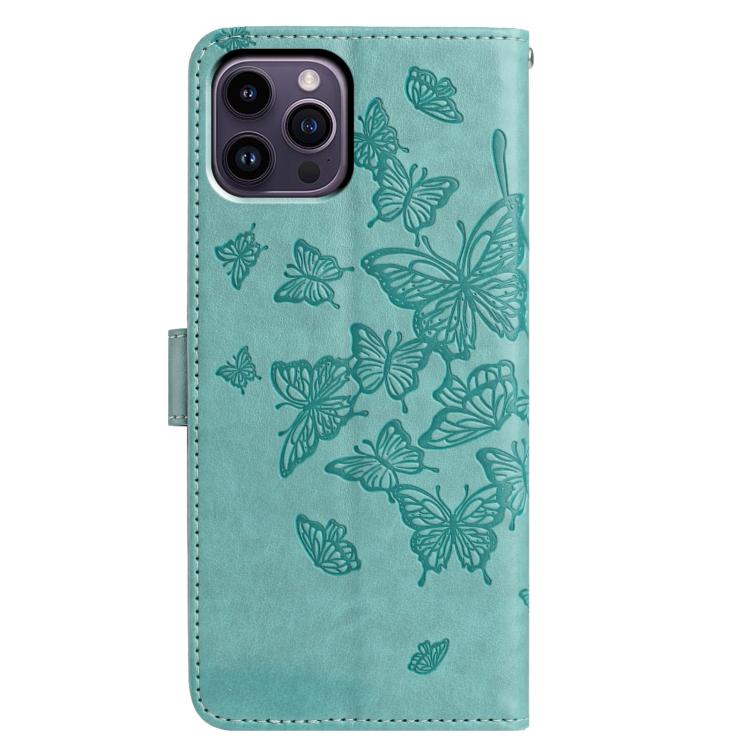 For iPhone 14 Pro Max Butterfly Flutter Pattern Embossed Leather Phone Case