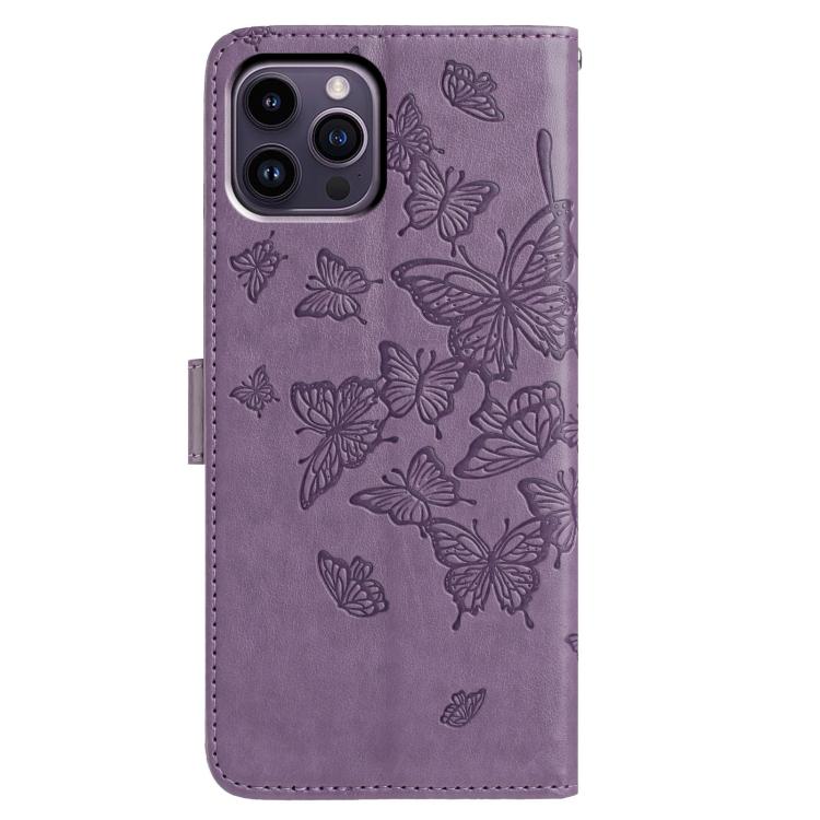 For iPhone 14 Pro Max Butterfly Flutter Pattern Embossed Leather Phone Case