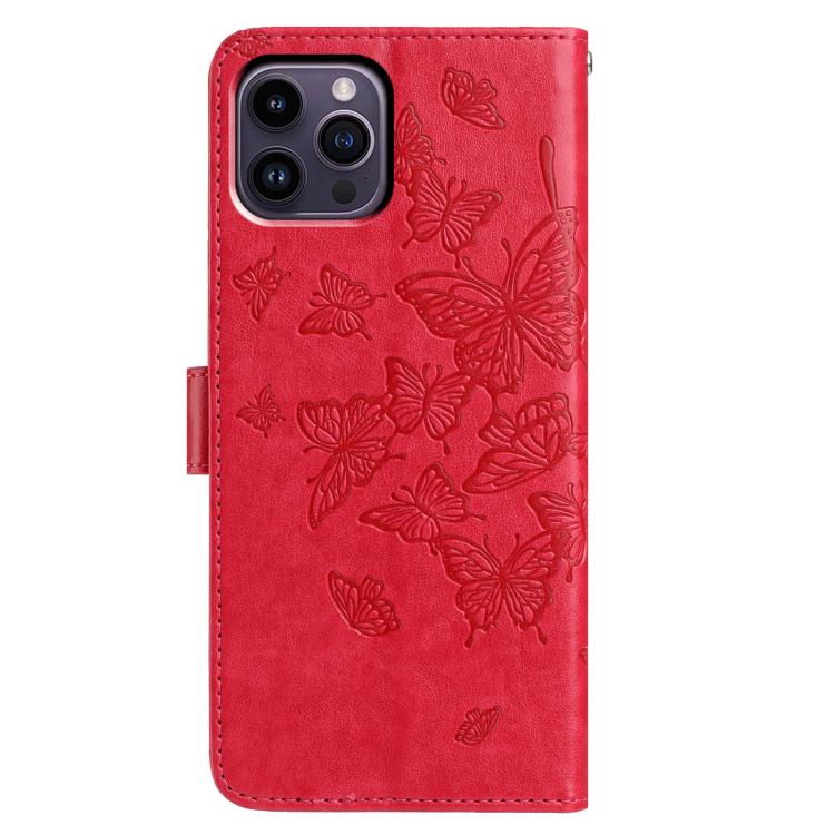 For iPhone 14 Pro Butterfly Flutter Pattern Embossed Leather Phone Case