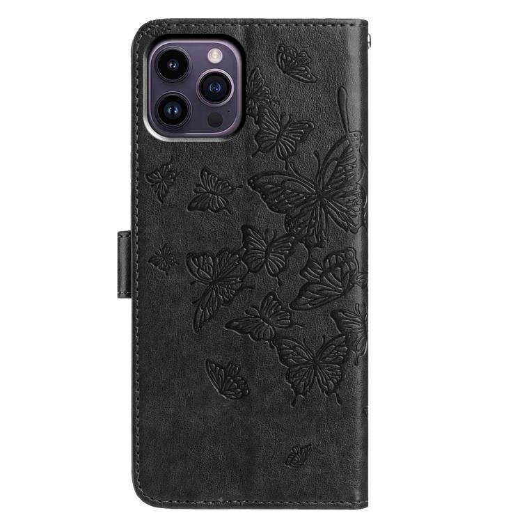 For iPhone 14 Pro Butterfly Flutter Pattern Embossed Leather Phone Case