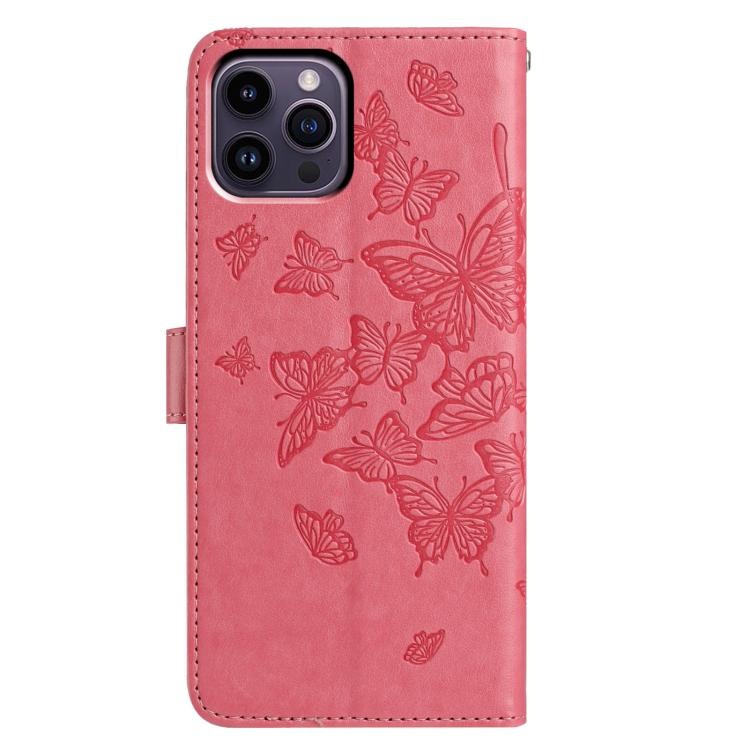 For iPhone 14 Pro Butterfly Flutter Pattern Embossed Leather Phone Case