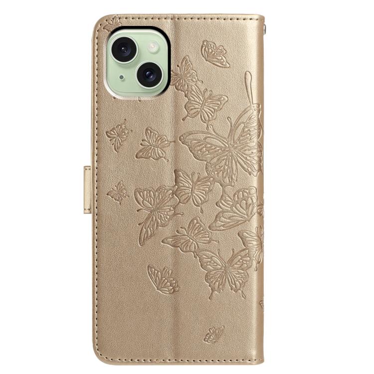 For iPhone 15 Butterfly Flutter Pattern Embossed Leather Phone Case