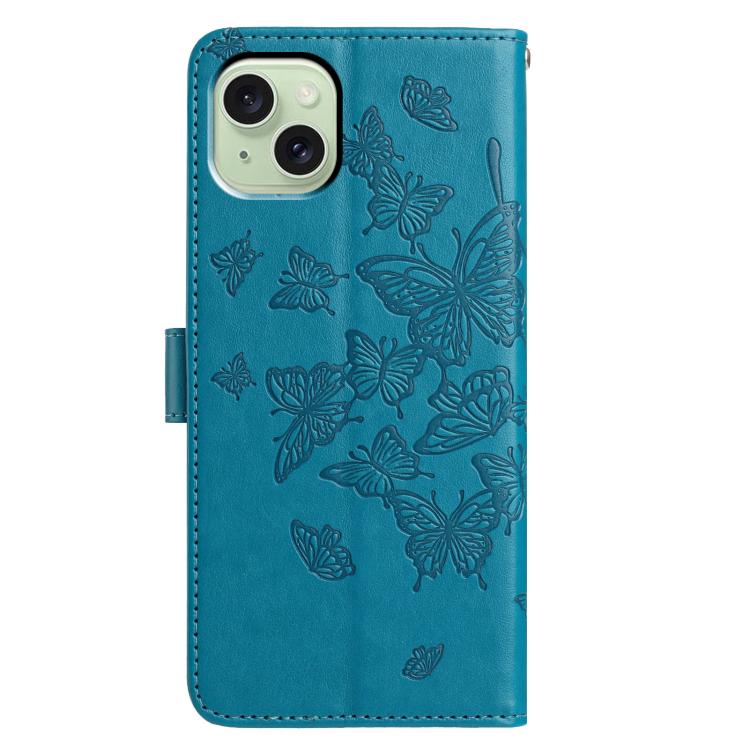 For iPhone 15 Butterfly Flutter Pattern Embossed Leather Phone Case