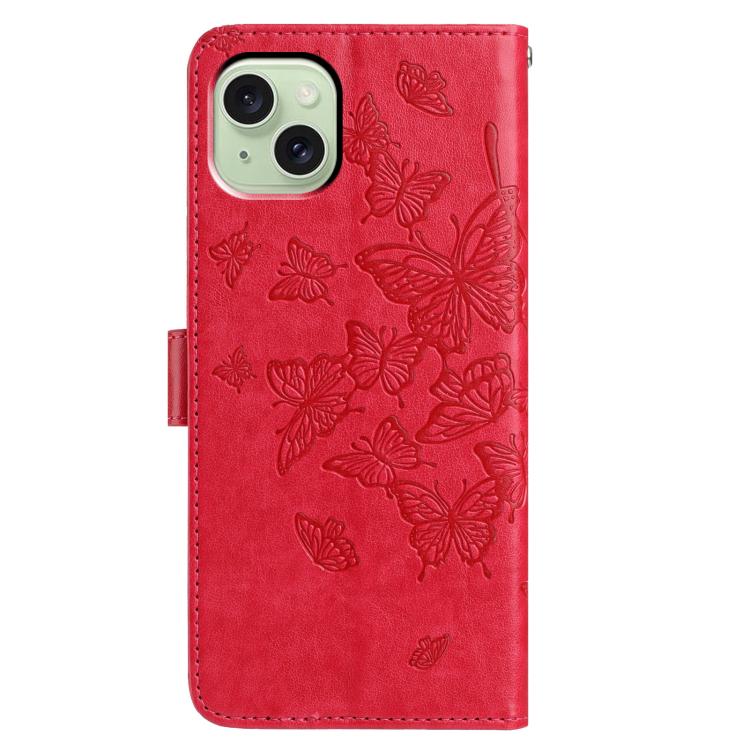 For iPhone 15 Butterfly Flutter Pattern Embossed Leather Phone Case