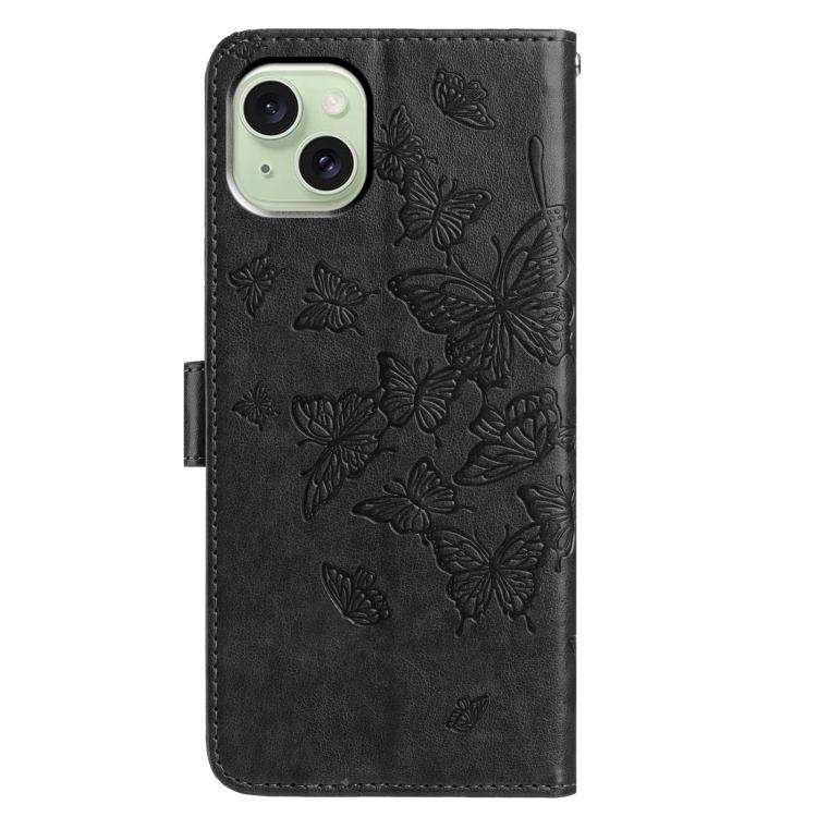 For iPhone 15 Butterfly Flutter Pattern Embossed Leather Phone Case