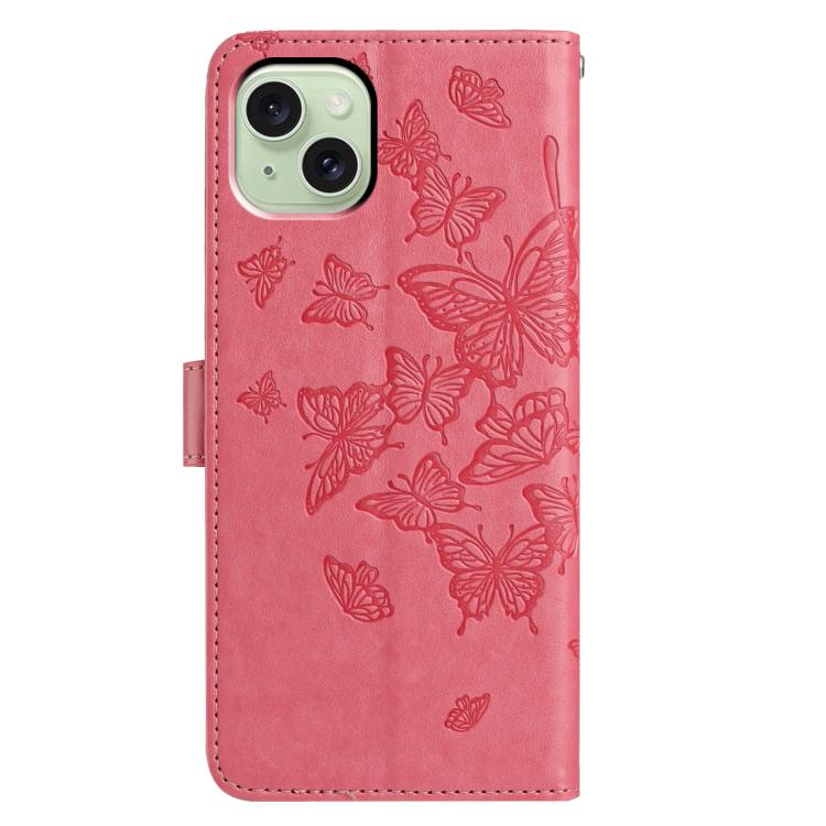 For iPhone 15 Butterfly Flutter Pattern Embossed Leather Phone Case