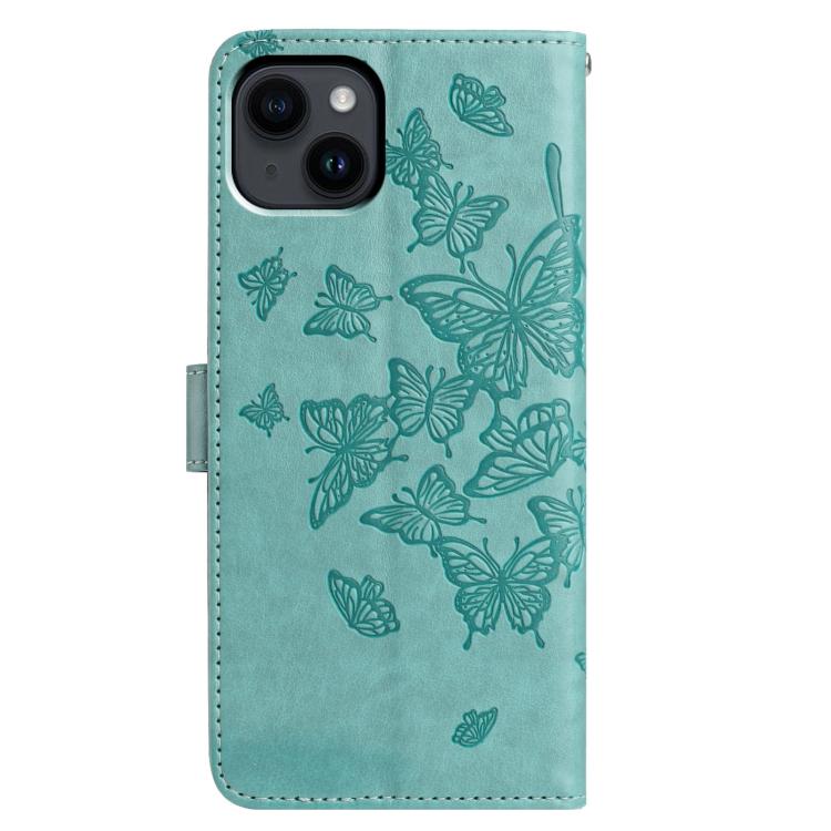 For iPhone 14 Plus Butterfly Flutter Pattern Embossed Leather Phone Case