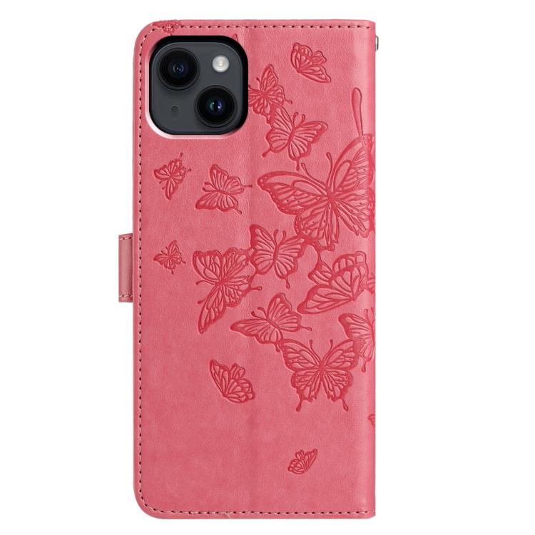 For iPhone 14 Plus Butterfly Flutter Pattern Embossed Leather Phone Case