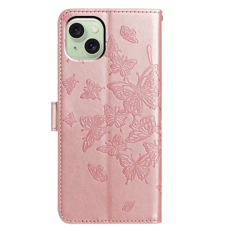 For iPhone 15 Plus Butterfly Flutter Pattern Embossed Leather Phone Case