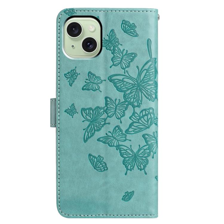 For iPhone 15 Plus Butterfly Flutter Pattern Embossed Leather Phone Case
