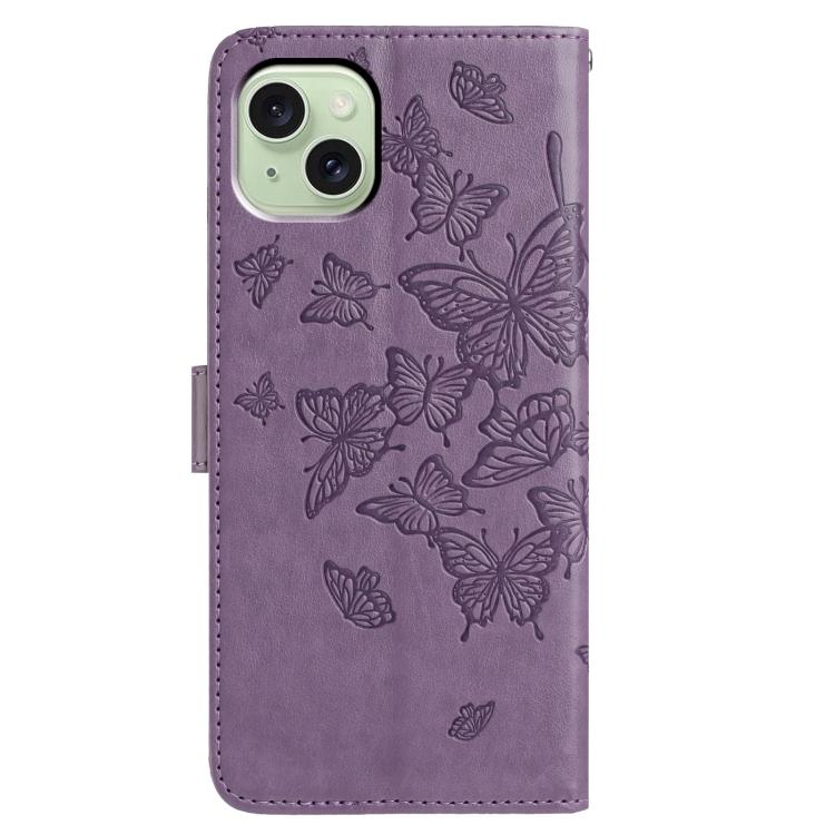 For iPhone 15 Plus Butterfly Flutter Pattern Embossed Leather Phone Case