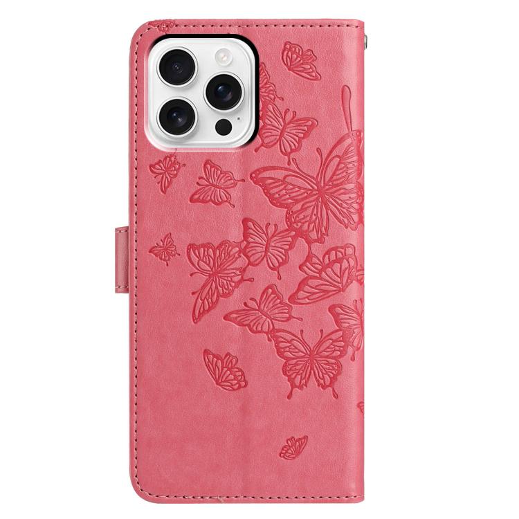 For iPhone 16 Pro Butterfly Flutter Pattern Embossed Leather Phone Case