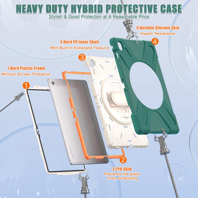 For Samsung Galaxy Tab S10 FE+ Rotatable Kickstand Grip Heavy Duty Hard Rugged Tablet Case