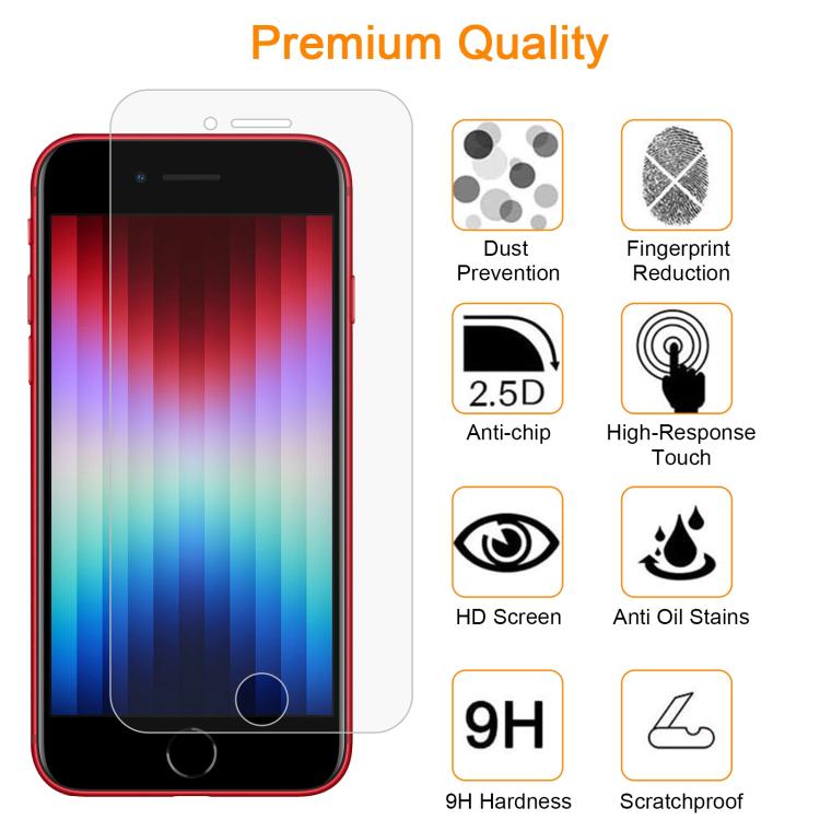 For iPhone SE 2022 / SE 2020 10pcs xDfind 9H 2.5D High Aluminum Tempered Glass Film