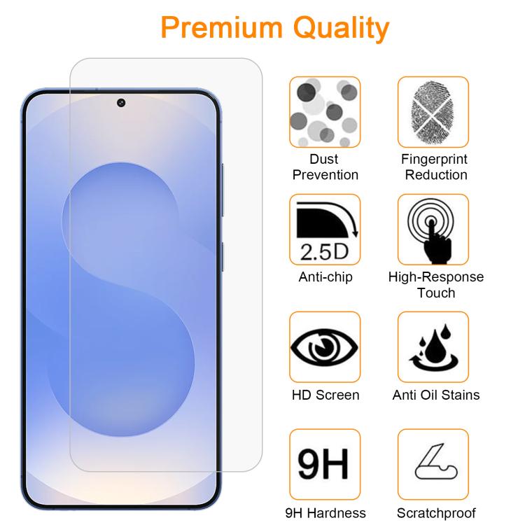 For Samsung Galaxy S25 5G 10pcs xDfind 0.18mm 9H 2.5D High Aluminum Tempered Glass Film, Support Fingerprint Unlocking