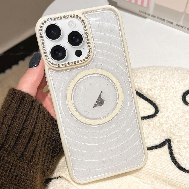 For iPhone 16 Pro Max Diamond Lens Frame MagSafe Wave Texture Clear Phone Case