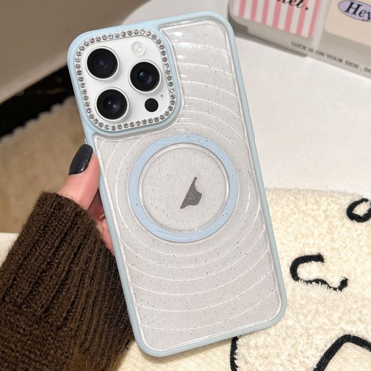 For iPhone 16 Pro Max Diamond Lens Frame MagSafe Wave Texture Clear Phone Case