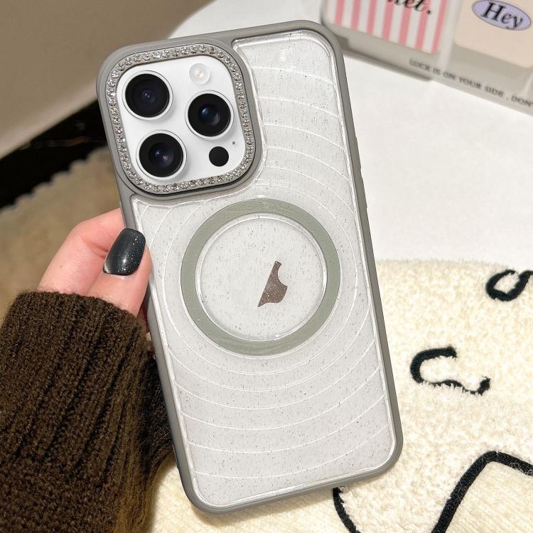 For iPhone 16 Pro Max Diamond Lens Frame MagSafe Wave Texture Clear Phone Case