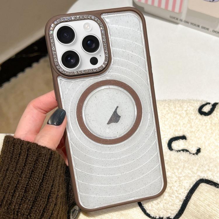 For iPhone 16 Pro Diamond Lens Frame MagSafe Wave Texture Clear Phone Case