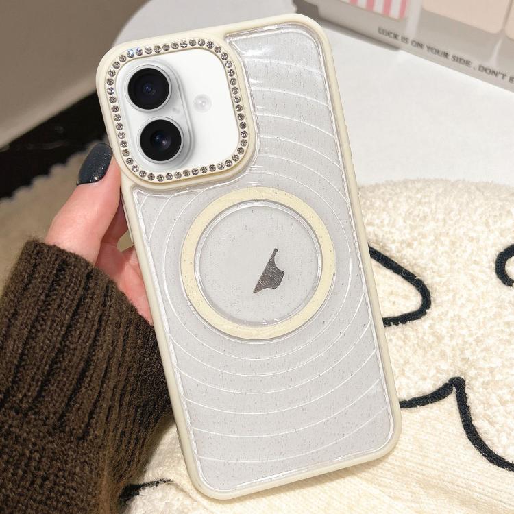 For iPhone 16 Diamond Lens Frame MagSafe Wave Texture Clear Phone Case