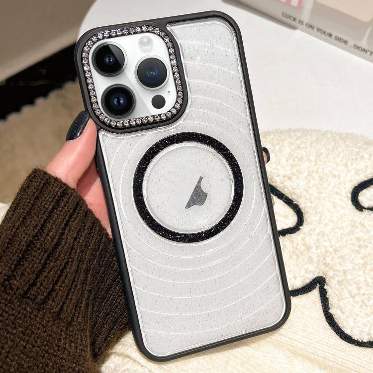 For iPhone 13 Pro Max Diamond Lens Frame MagSafe Wave Texture Clear Phone Case